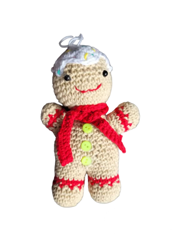 bonhomme de pain d'épice avec glacage sur la tête, bouche, yeux de sécurité, fil d accroche, écharpe, petits boutons plusieurs coloris