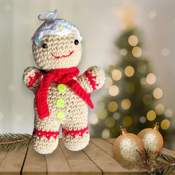 bonhomme de pain d'épice avec glacage sur la tête, bouche, yeux de sécurité, fil d accroche, écharpe, petits boutons plusieurs coloris