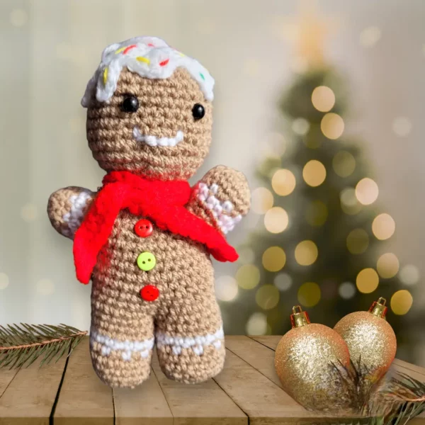 bonhomme de pain d'épice avec glacage sur la tête, bouche, yeux de sécurité, fil d accroche, écharpe, petits boutons plusieurs coloris