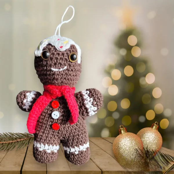 bonhomme de pain d'épice avec glacage sur la tête, bouche, yeux de sécurité, fil d accroche, écharpe, petits boutons plusieurs coloris